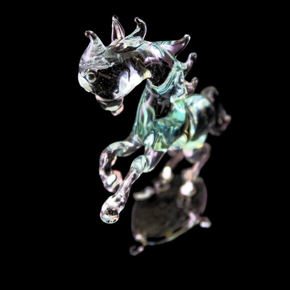 Vintage Glass Horse Figurine: 6" Rearing Stallion with Blue Tint - Picture 8 of 8